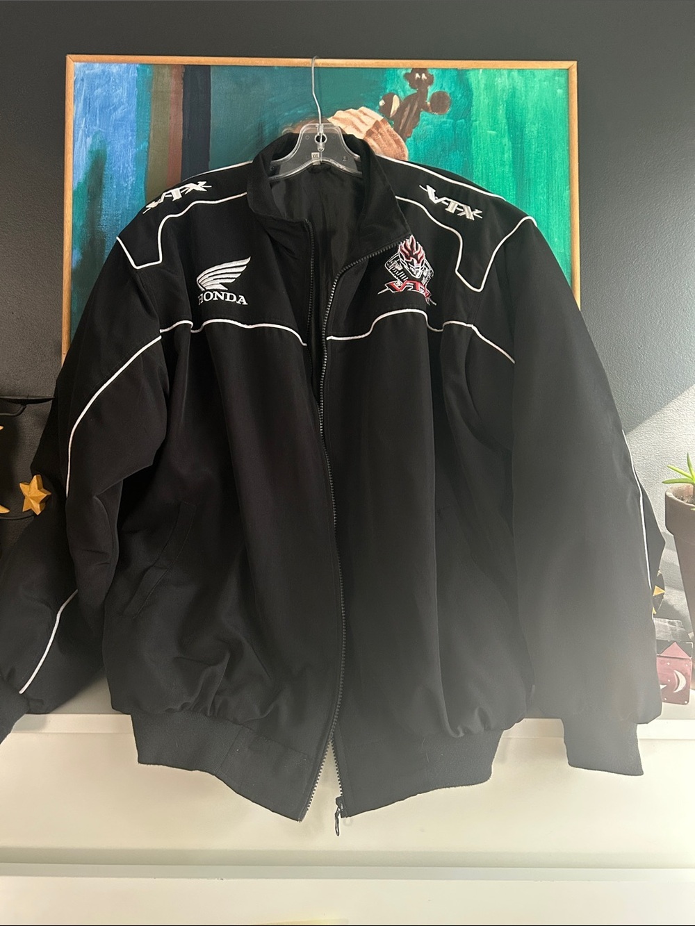 Honda Men's Black Racing Bomber Jacket with Logo Embroidery XL